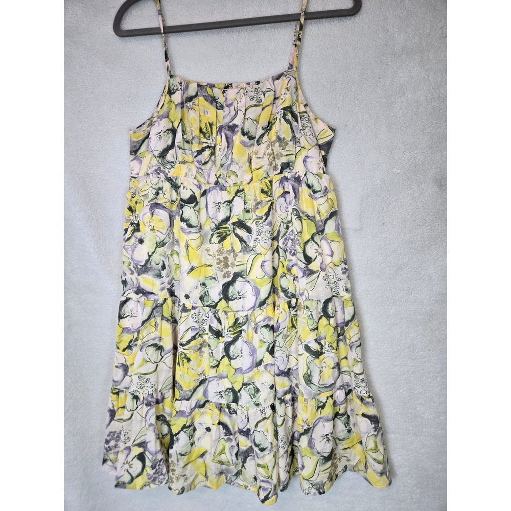 Hailey & Co Floral Tiered Sundress Yellow Purple Smocked Back Medium NWT